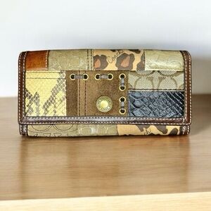 Coach Patchwork Long Wallet, Animal Prints, Leather, Suede